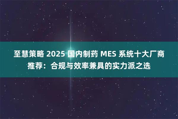 至慧策略 2025 国内制药 MES 系统十大厂商推荐：合规与效率兼具的实力派之选