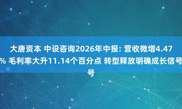 大唐资本 中设咨询2026年中报: 营收微增4.47% 毛利率大升11.14个百分点 转型释放明确成长信号